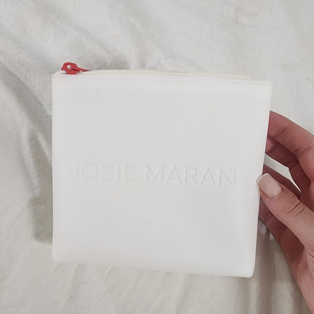 Josie Maran White Pouch with Red Zipper